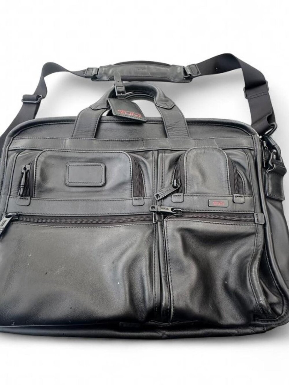TUMI Alpha Leather Briefcase Laptop Expandable 96141D4 Brief Bag Black Messenger